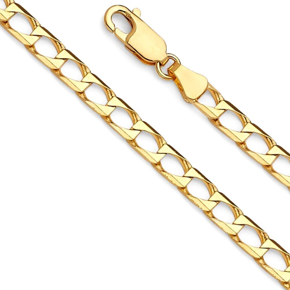 New Solid 14K Yellow Gold  4mm Square Curb Chain Bracelet 8 inches - Picture 2 of 2
